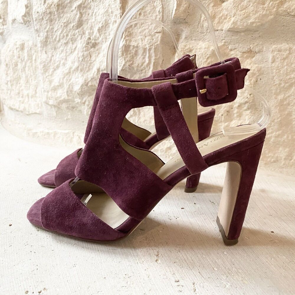 Enzo Angiolini‎ Trudy Maroon Purple Leather Block Heel Sz 6.5 EU 37